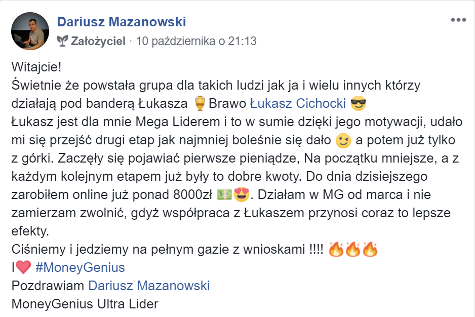 "Dzięki Łukaszowi Cichockiemu zarobiłem już ponad 8000 zł" ~Dariusz Mazanowski